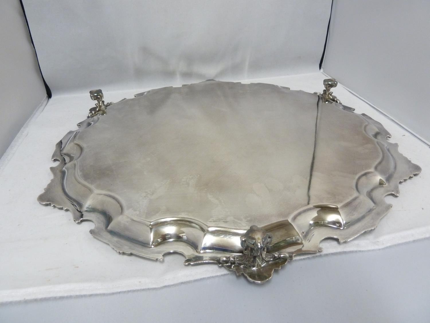 A large silver plated two handled tray, of oval shape, 58cm max diam approx; and one large - Image 9 of 10
