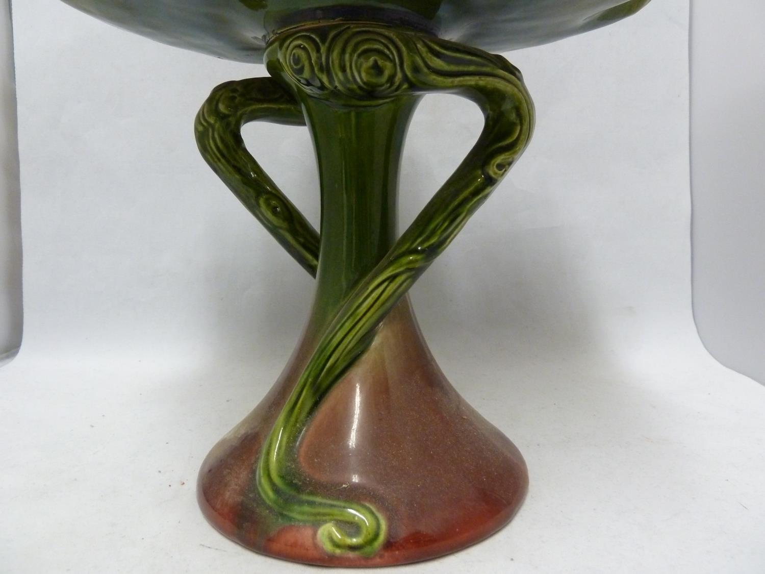 A Bretby pottery majolica leaf form comport, shape number 1465B, 23.5cm high - Image 2 of 5