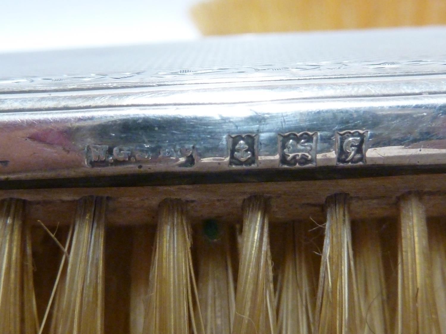 A silver mounted dressing table set, engine turned decoration within a tooled foliate band, - Image 4 of 5