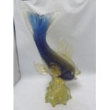 Flavio Poli for Seguso, Murano - a large glass fish, the fish of blue colour with yellow eyes upon a