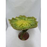 A Bretby pottery majolica leaf form comport, shape number 1465B, 23.5cm high