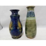 Two Royal Doulton Stoneware vases, one of gourd form with flared neck, tubelined with Art Nouveau