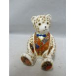 Royal Crown Derby Imari paperweight, Teddy bear, gold button, c 2000
