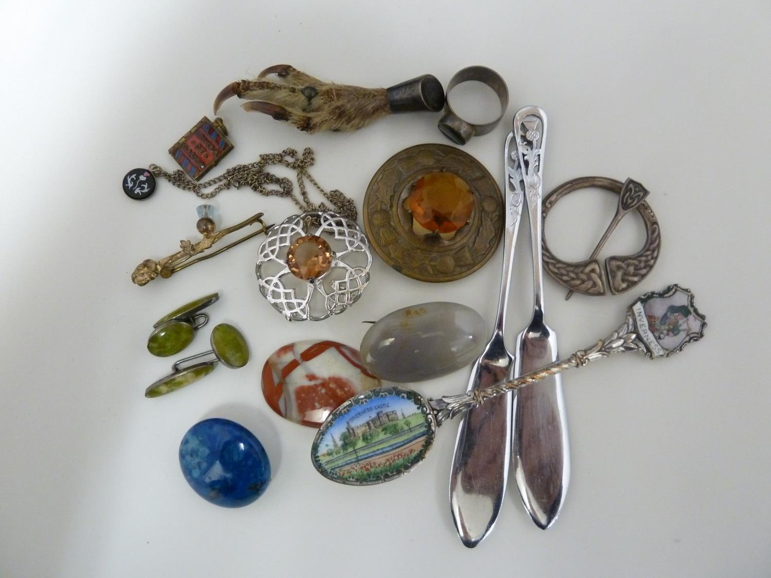 Scottish Interest - An Inverness enamelled souvenir spoon; a souvenir of Glasgow miniature charm