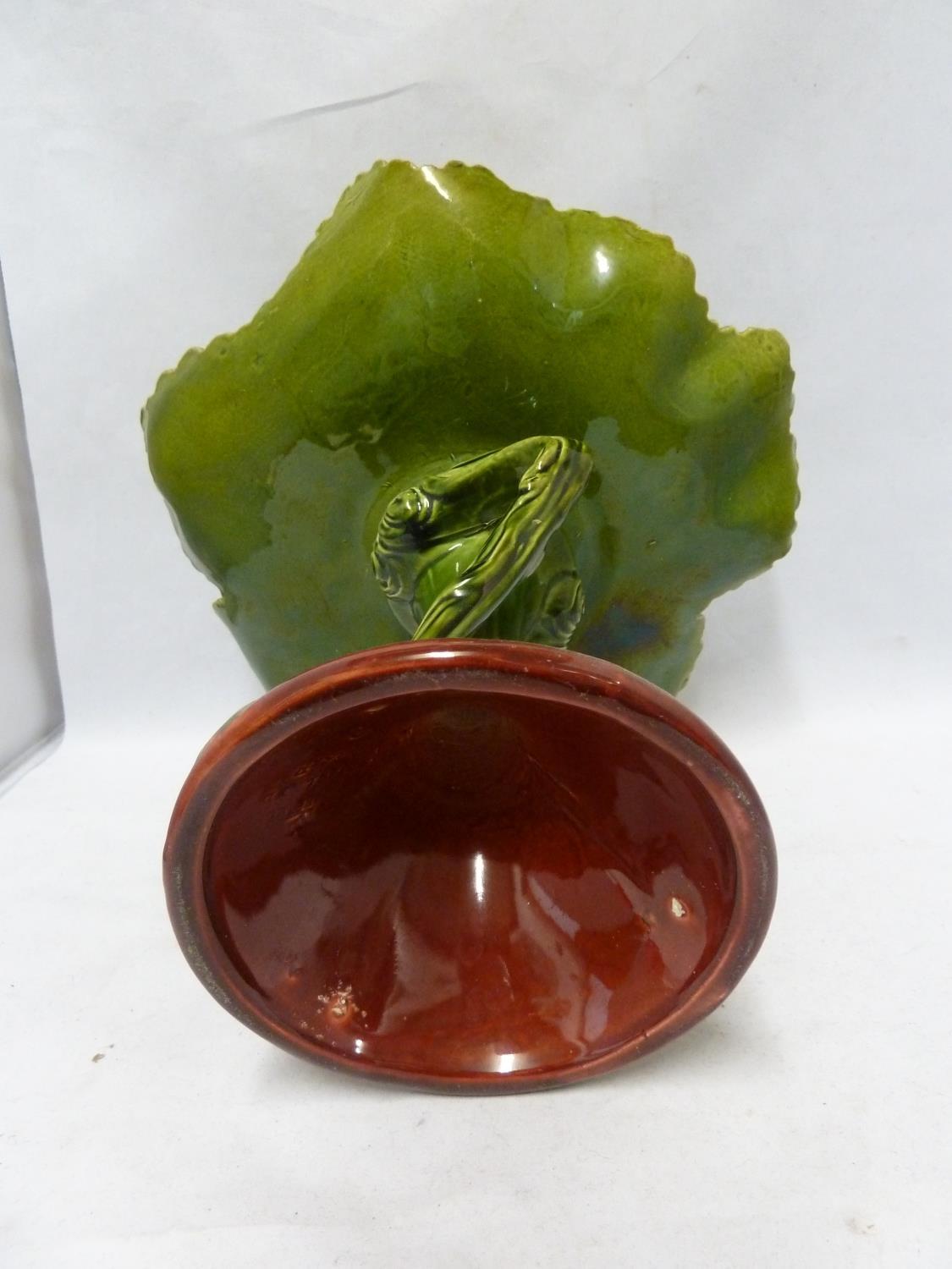 A Bretby pottery majolica leaf form comport, shape number 1465B, 23.5cm high - Image 3 of 5