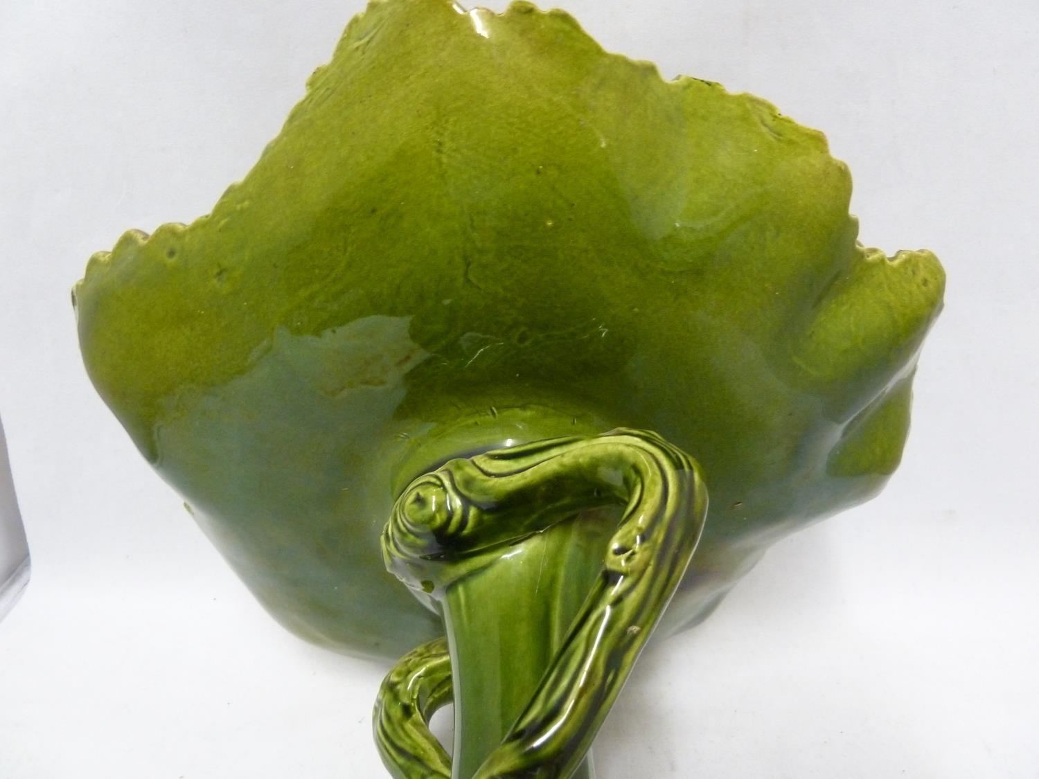 A Bretby pottery majolica leaf form comport, shape number 1465B, 23.5cm high - Image 4 of 5