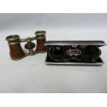 Two pairs of Vintage opera glasses, one a folding / colapsible Pal-F set (2)