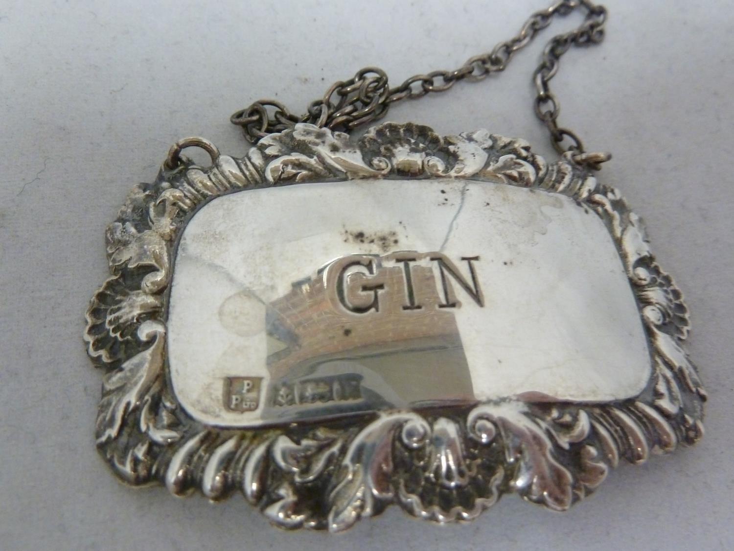 Four silver decanter labels, rectangular with shell and foliate gadrooned frames, marked BRANDY, - Image 6 of 9