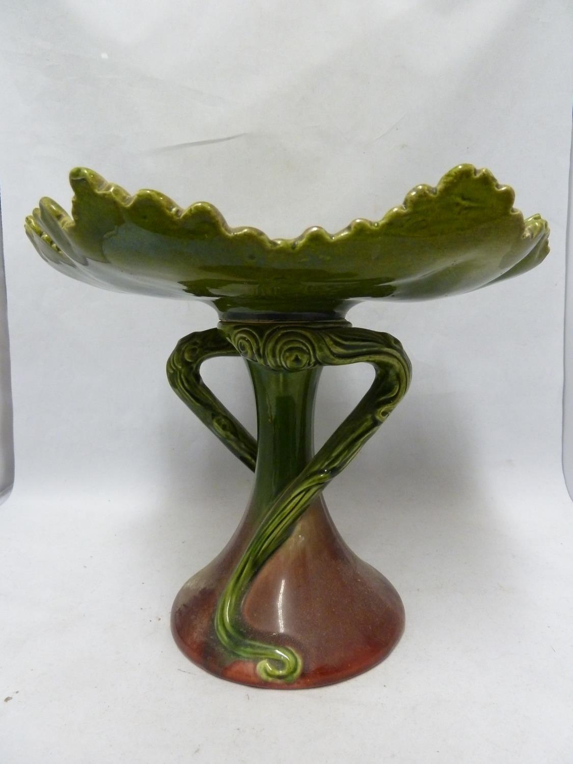 A Bretby pottery majolica leaf form comport, shape number 1465B, 23.5cm high - Image 5 of 5