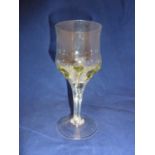 Continental, probably Austrian - a tear wine glass, the colourless body applied with pale olive