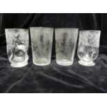 Stourbridge, England - two pairs of glass tumblers, colourless, one dimpled and engraved with