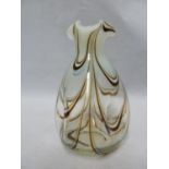 Thomas Webb - a Filamentosa glass vase, of dimpled money bag form striated with chocolate and