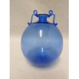 Vittorio Zecchin for Venini Glass - a blue globular glass vase with applied loop twist handles to