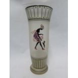 Steinschonau - a Jugendstil glass vase, cylindrical with flare to the rim, enamelled with a young