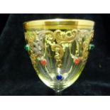 Moser - six jeweled and two colour gilded Port wine glasses, the bowl of graduated green to