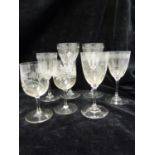 Stourbridge, England - Seven various wine glasses, colourless, one pair of rock crystal type, 15cm