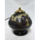 Galle - a cameo glass perfume lamp, the squat ovoid glass body decorated with scrolling leaves in