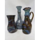 Venetian Glass - Three items of chalcedony glass, the glass of randomly striped blue and black