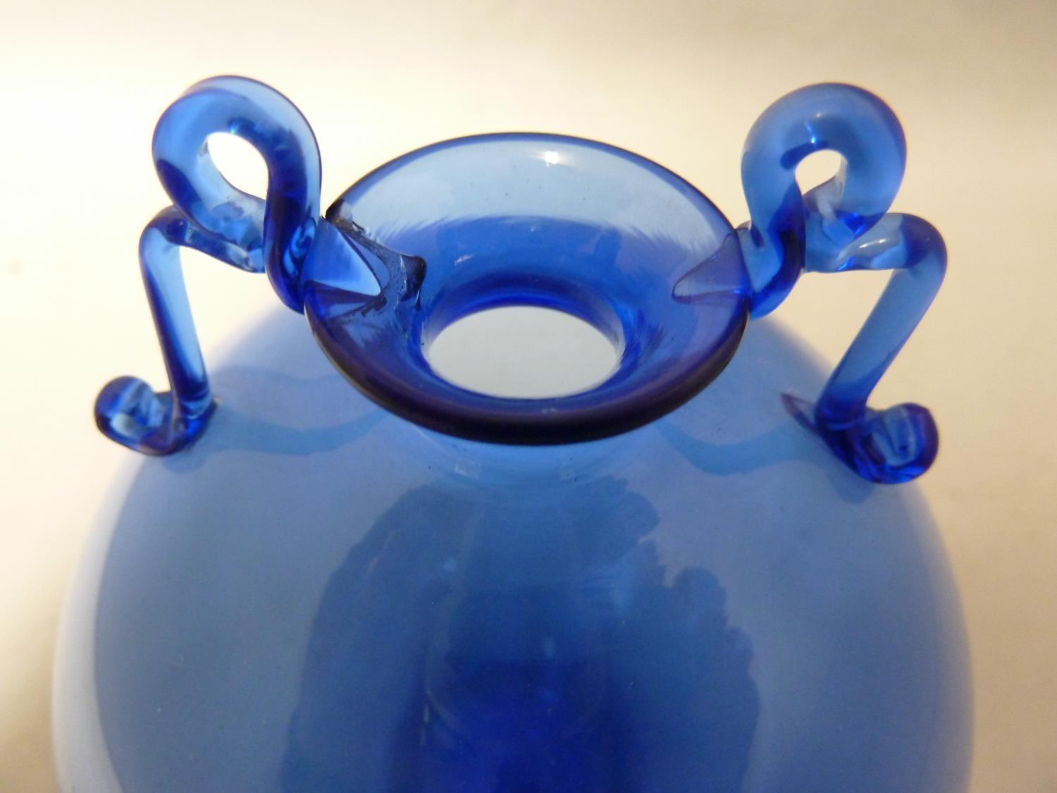 Vittorio Zecchin for Venini Glass - a blue globular glass vase with applied loop twist handles to - Image 5 of 9