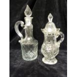 Spanish Glass - an oil and vinegar set, diamond cut, 18th Century, 20cm high (4)