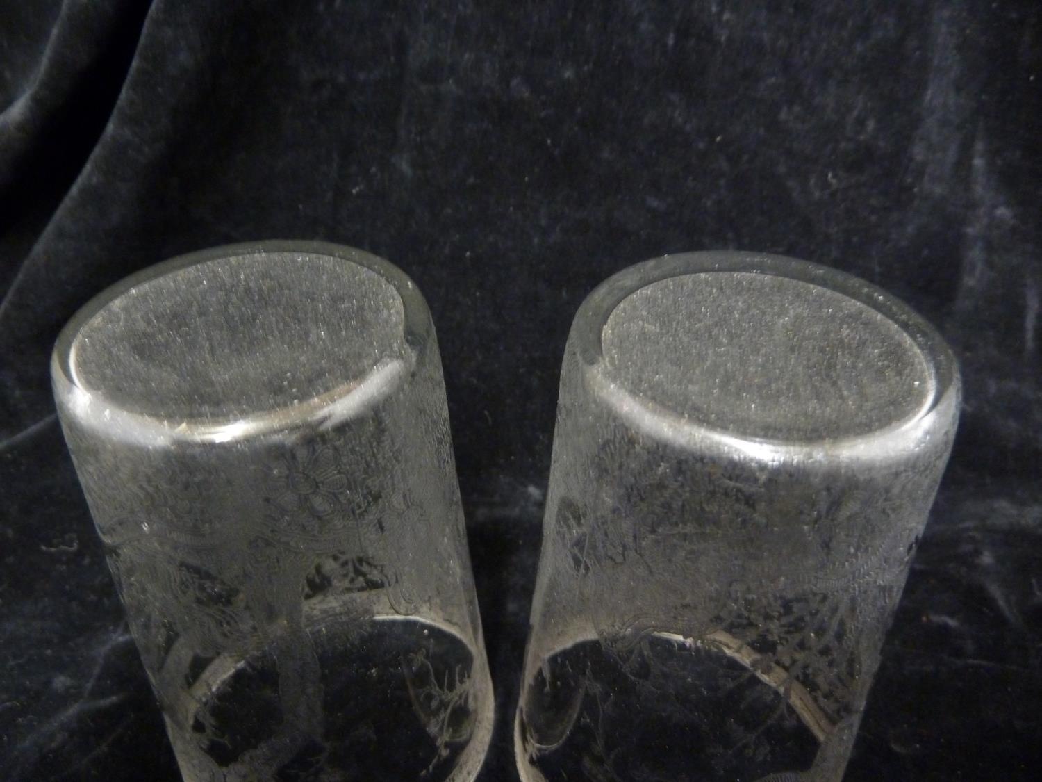 Stourbridge, England - two pairs of glass tumblers, colourless, one dimpled and engraved with - Image 9 of 9