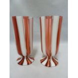 French Glass, probably Clichy - a pair of glass vases, of stripped decoration, red, pink and white