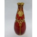 Legras - a red cased over white glass vase of waisted flask form, decorated with gilt lotus