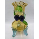 Stourbridge - a Mat-Su-Noke style glass vase, the amber flask form body on tripod sky blue glass