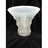 Barolac - an Art Deco opalescent glass vase of flared cylindrical form decorated with Roses and fine