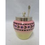 Thomas Webb - an enamelled Burmese glass preserve pot and cover, the ovoid body of pink to cream