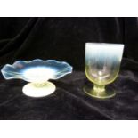 James Powell & Sons, Whitefriars Limited - Two straw opal glass items, comprising a short stem