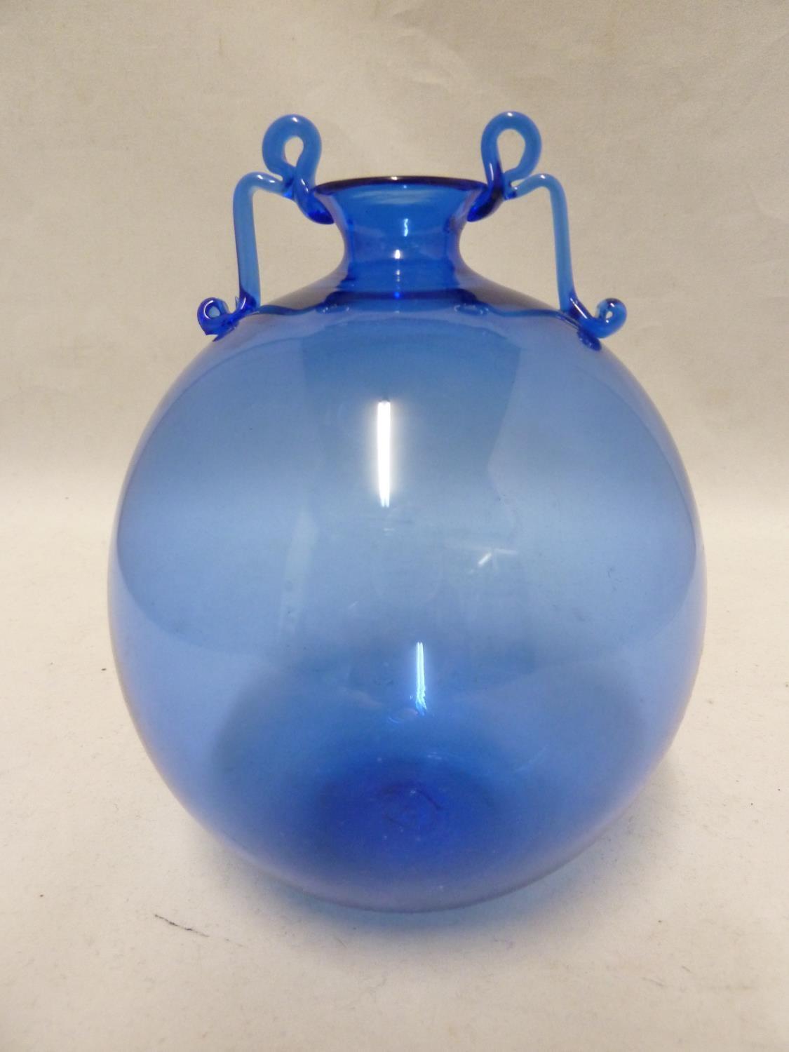 Vittorio Zecchin for Venini Glass - a blue globular glass vase with applied loop twist handles to - Image 3 of 9