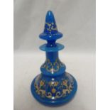 Bohemian Glass - A deep sky blue glass perfume bottle, for the Islamic market, the body of stepped