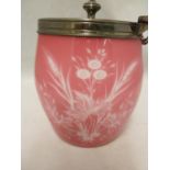 Thomas Webb - am intaglio cut glass biscuit barrel, the bright pink overlay cut through to white
