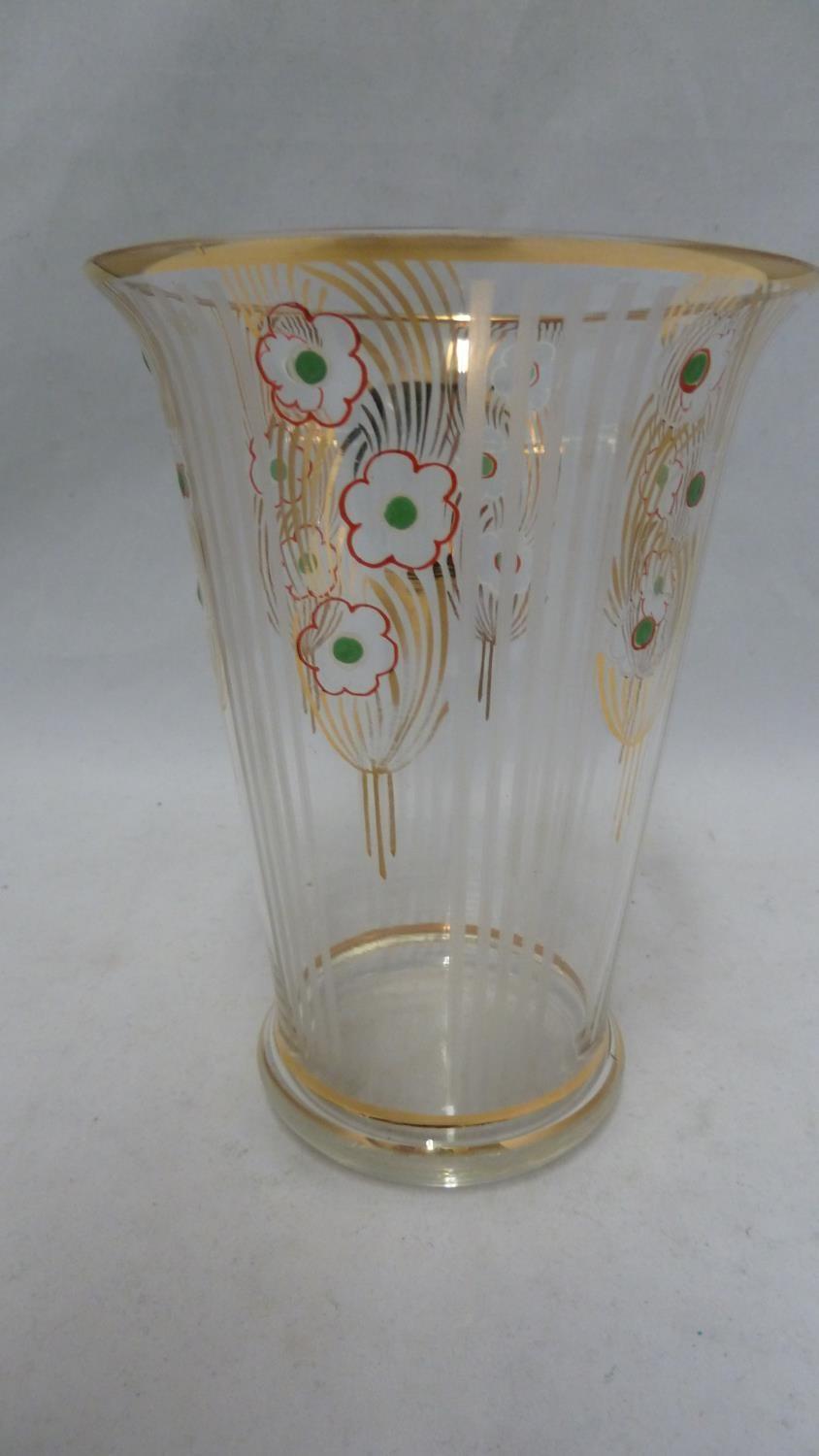 French - an Art Deco vase, of colourless glass enamelled, etched and gilded with stripes