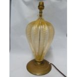 Barovier - an Aventurine gold lamp base, hollow blown, of ribbed ovoid form, fitted for electricity,