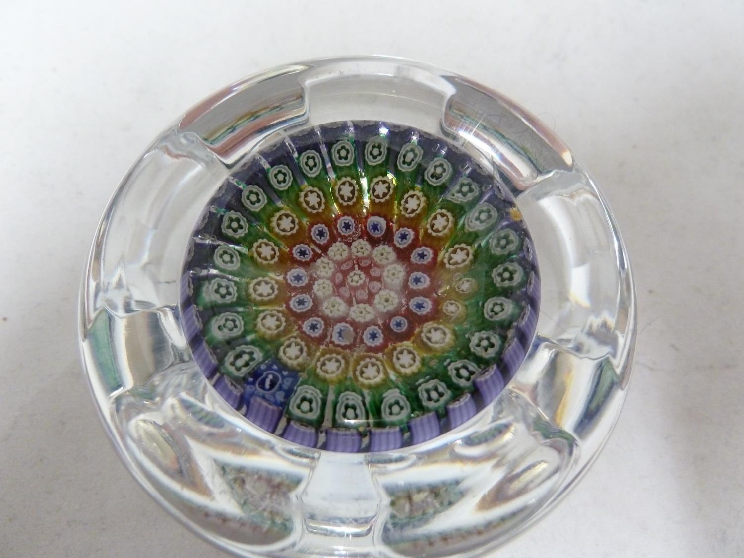 Whitefriars - a glass paperweight, concentric millifiori, window cut, 1977, 6 cm diam approx - Image 4 of 4