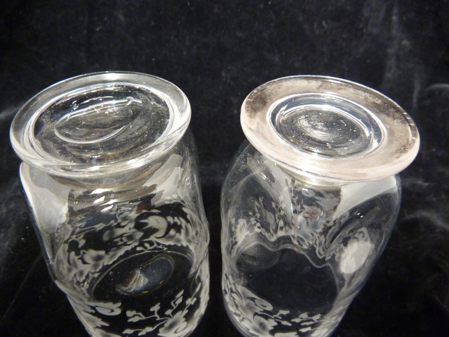 Stourbridge, England - two pairs of glass tumblers, colourless, one dimpled and engraved with - Image 5 of 9