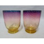 Thomas Webb - two Alexandrite glass footed beakers, each moulded with a faux bois design, 8cm high