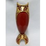 Legras - a tall bud shaped vase of triangular section on openwork tripod foot, cased in deep red