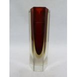 Mandruzzato - a hexagonal faceted Sommerso glass vase, red/yellow/colourless, circa 1960's,