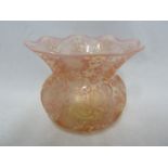 Stevens & Williams - a cameo on uranium opaline glass vase, of money purse form with wavy rim
