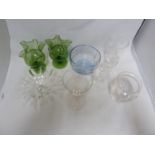 James Powell & Sons, Whitefriars Limited - Eight items of glass, comprising: a pair of dark green