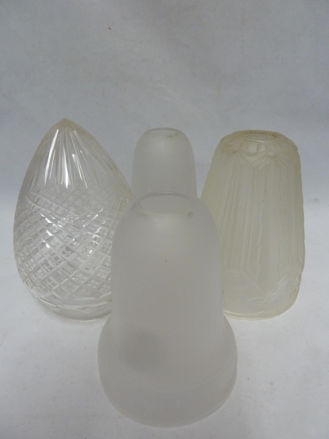 Architectural salvage - Four lamp shades - comprising: a pair of Art Deco frosted glass lamp shades,