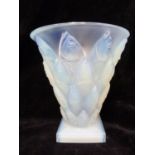 Sabino - a Sardines opalescent glass vase, of conical form on a square section base, the body