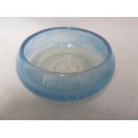 Monart - a small circular bubble glass dish, blue to pale sea green, 10cm diam