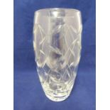 Tudor Crystal - a vase in Leaf pattern in the style of Clyne Farquarson, acid etched Made in England