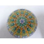 Perthshire - a glass paperweight, concentric millifiori interspersed with candy twist canes, 7.5cm