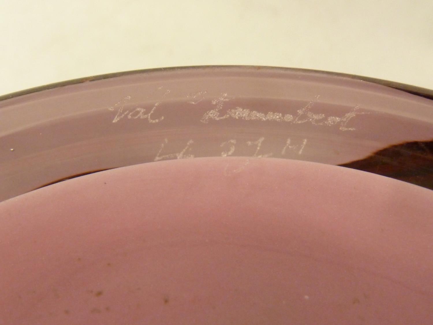 Samuel J. Herman (American) for Val St Lambert - a cylindrical glass vase with tapered neck, of pink - Image 6 of 7