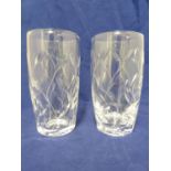 Tudor Glass - a pair of glass beakers, cut with leaf pattern in the style of Clyne Farquharsen, acid